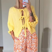 Yellow Lace Up Cardigan - Thumbnail 1