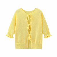 Yellow Lace Up Cardigan - Thumbnail 2