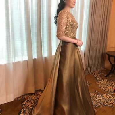 Brown mother of bride/ groom dress simple lace jacket evening formal gowns prom dress