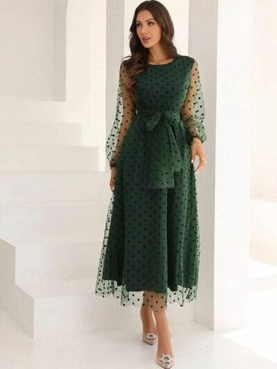Elegant Green Mother of Bride/ Groom Dress Simple Polka Dots Tea-length Evening Formal Gowns Prom Dress