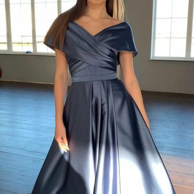 Elegant blue mother of bride/ groom dress simple evening formal gowns prom dress