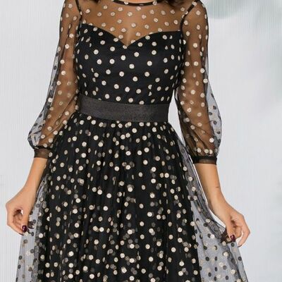 Black mother of bride/ groom dress simple tea-length polka dots evening formal gowns prom dress