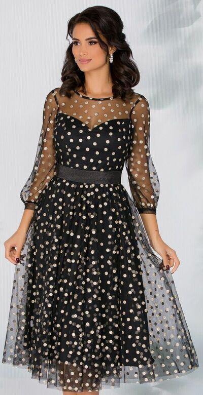 Black Mother of Bride/ Groom Dress Simple Tea-length Polka Dots Evening Formal Gowns Prom Dress