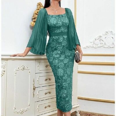 Elegant green mother of bride/ groom dress simple lace tea-length evening formal gowns prom dress
