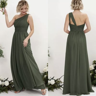  olive green bridesmaid dresses one shoulder floor length
