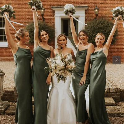 Olive green bridesmaid dresses silk spaghetti straps