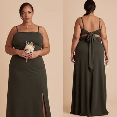 Plus Size Bridesmaid Dresses Dark Olive Green Tie up Back