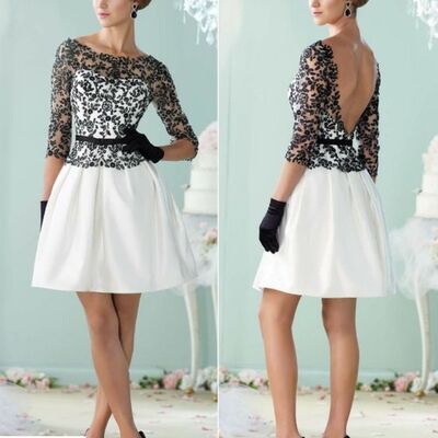 Elegant black mother of bride/ groom dress simple lace tea-length evening formal gowns prom dress