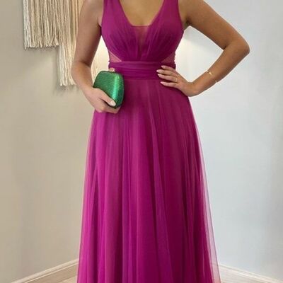 Elegant hot pink fuchsia mother of bride/ groom dress simple evening formal gowns prom dress