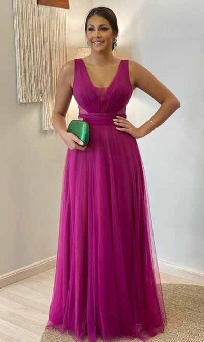 Elegant Hot Pink Fuchsia Mother of Bride/ Groom Dress Simple Evening Formal Gowns Prom Dress