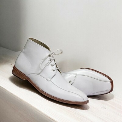 Handmade ankle high genuine white lace up leather luxury boot - Thumbnail 1