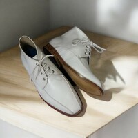 Handmade Men's Ankle High Genuine White Lace Up Leather Classic Boot - Thumbnail 1