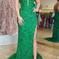 Sparkly Blue Sheath Sequins Long Prom Dress with Slit - Thumbnail 8