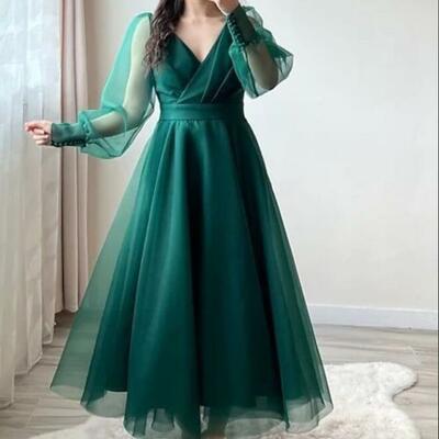 Green mother of bride/ groom dress simple tea-length evening formal gowns prom dress