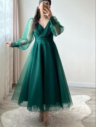 Green Mother of Bride/ Groom Dress Simple Tea-length Evening Formal Gowns Prom Dress