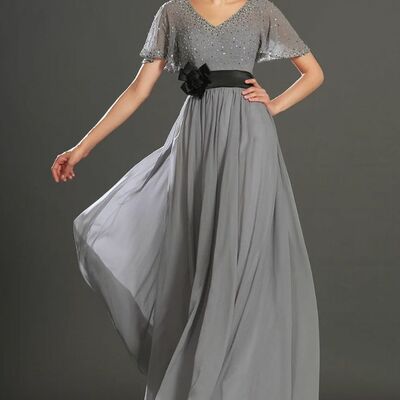 Grey mother of bride/ groom dress simple sequins evening formal gowns prom dress