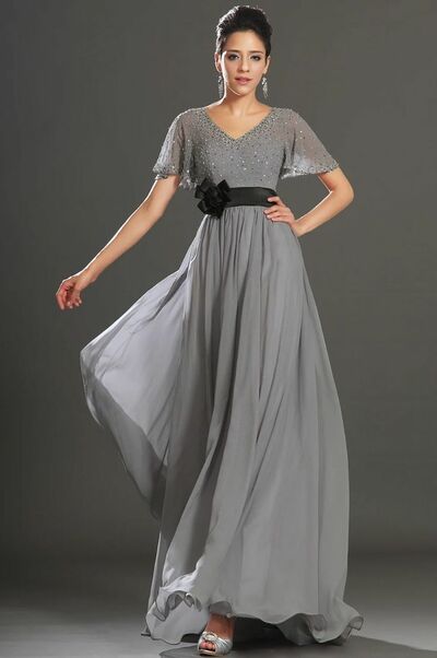 Grey Mother of Bride/ Groom Dress Simple Sequins Evening Formal Gowns Prom Dress