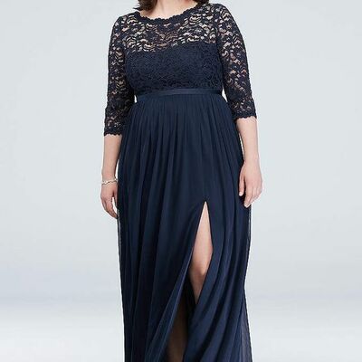 Navy blue mother of bride/ groom dress simple lace evening formal gowns prom dress