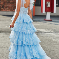 Layered Tulle Boned Lace Applique Sweetheart Tie Tie Sequined Ball Gown - Thumbnail 2