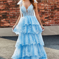 Layered Tulle Boned Lace Applique Sweetheart Tie Tie Sequined Ball Gown - Thumbnail 7