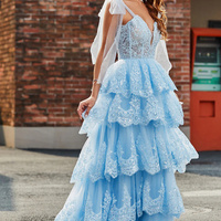 Layered Tulle Boned Lace Applique Sweetheart Tie Tie Sequined Ball Gown - Thumbnail 10