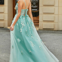 A-line Green Tulle Bodycon Appliques Prom Gown Party Dress - Thumbnail 2