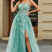 A-line Green Tulle Bodycon Appliques Prom Gown Party Dress - Thumbnail 5