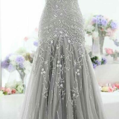 Grey mother of bride/ groom dress lace appliques evening formal gowns prom dress