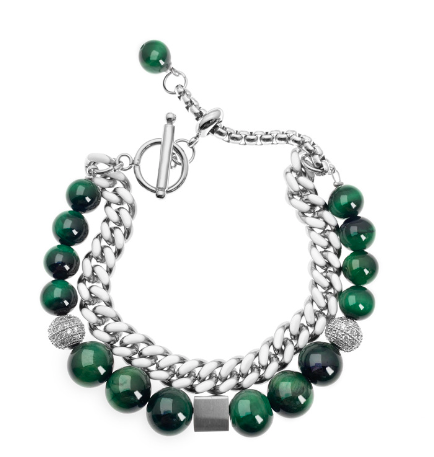 Unisex Green Stone Chained Bracelet