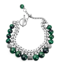 Unisex Green Stone Chained Bracelet