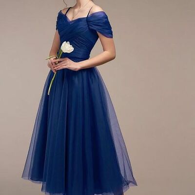 Royal blue mother of bride/ groom dress tea-length evening formal gowns prom dress