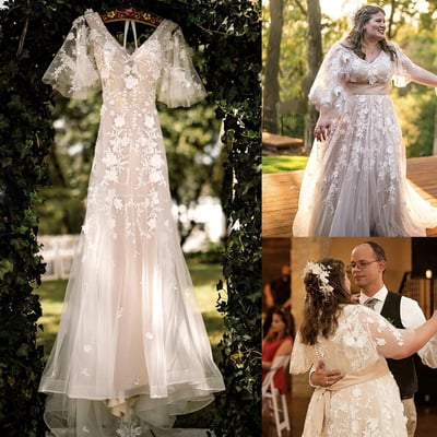 V neck wedding dresses boho bridal gown plus size - Thumbnail 1
