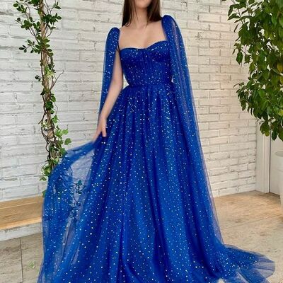 Royal blue mother of bride/ groom dress simple sparkle dots evening formal gowns prom dress