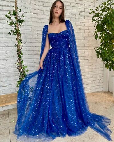 Royal Blue Mother of Bride/ Groom Dress Simple Sparkle Dots Evening Formal Gowns Prom Dress