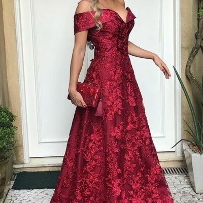 Red mother of bride/ groom dress simple lace appliques evening formal gowns prom dress
