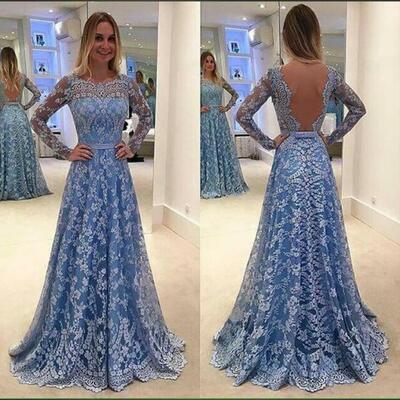 Blue mother of bride/ groom dress simple lace evening formal gowns prom dress