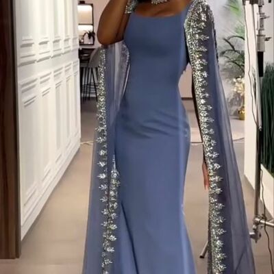 Blue mother of bride/ groom dress simple evening formal gowns prom dress