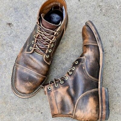 Handmade new edition natural tone vintage look lace up style biker boot