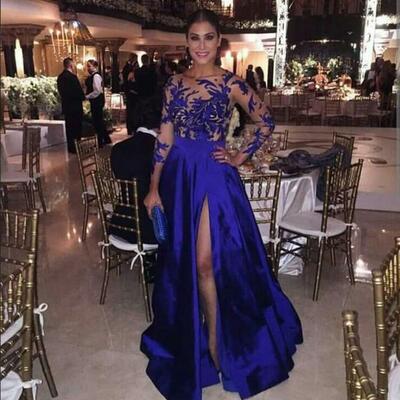 Royal blue mother of bride/ groom dress lace appliques evening formal gowns prom dress