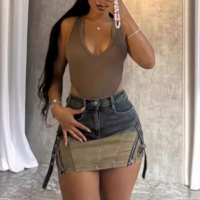 Women'S Pocket Zipper Splicing Denim Bag Hip Skirt - Thumbnail 1