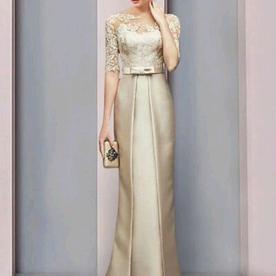 Light yellow mother of bride/ groom dress lace evening formal gowns prom dress