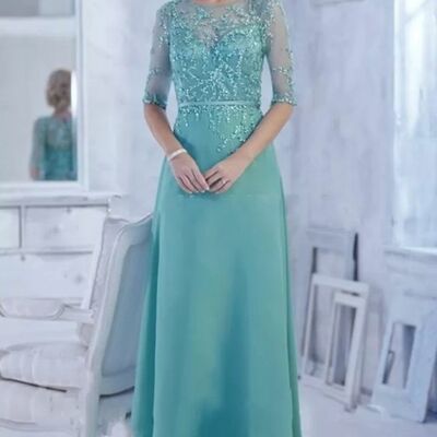 Light blue mother of bride/ groom dress simple lace appliques evening formal gowns prom dress