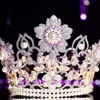 Womens Circle Big Crown Jewel Pearl and Crystal Tiara for Pageant Champion - Thumbnail 2