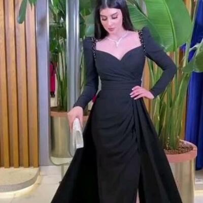 Black mother of bride/ groom dress long sleeve evening formal gowns prom dress