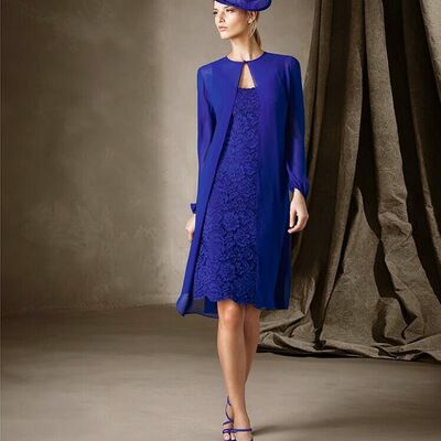 Royal blue mother of bride/ groom dress simple tea-length evening formal gowns prom dress