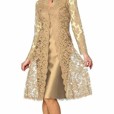 Champagne mother of bride/ groom dress lace jacket evening formal gowns prom dress