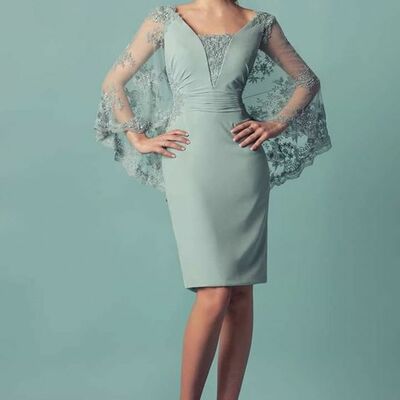 Mint green mother of bride/ groom dress tea-length evening formal gowns prom dress