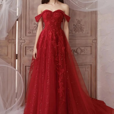 A line high low beaded burgundy tulle long prom dresses, high low burgundy homecoming dresse