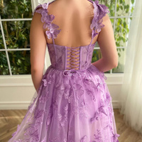 Aline Tulle Midi Prom Dress with 3D Butterflies - Thumbnail 1