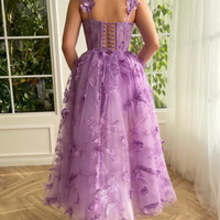 Aline Tulle Midi Prom Dress with 3D Butterflies - Thumbnail 9